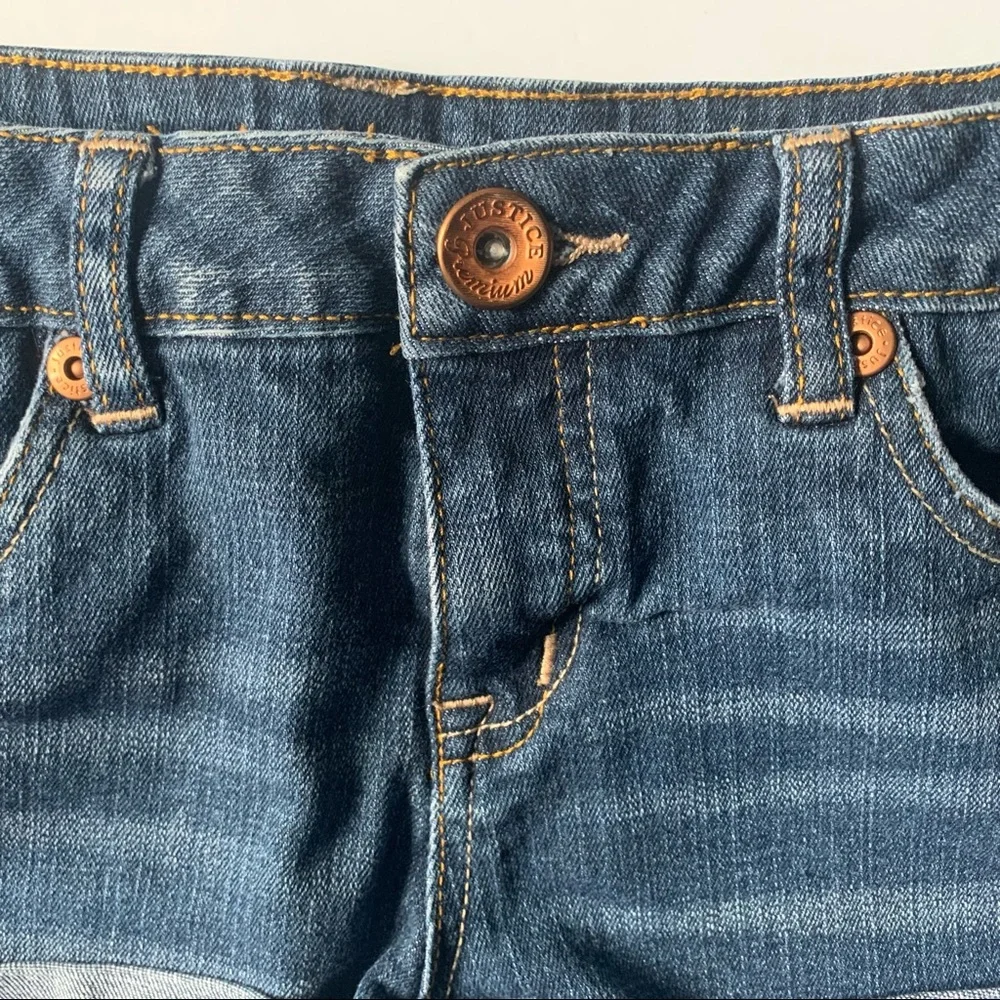 JUSTICE Jean Shorts Simply Low Glitter Embroidered Blue Denim Girls Size 14R